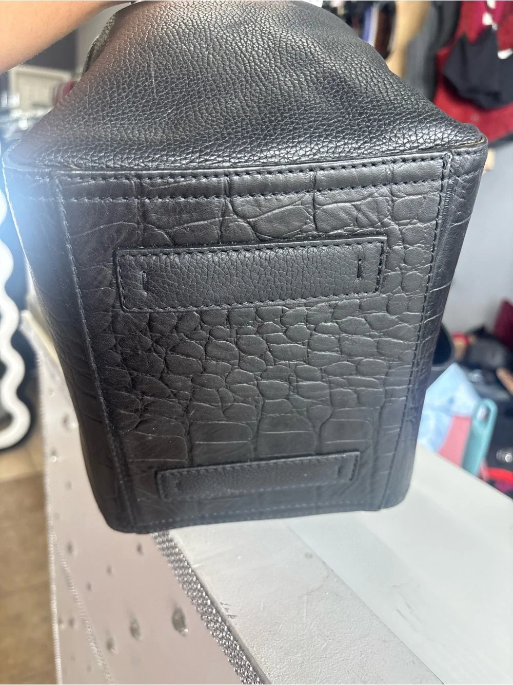 Tahari Black Croc-Embossed Shoulder Bag